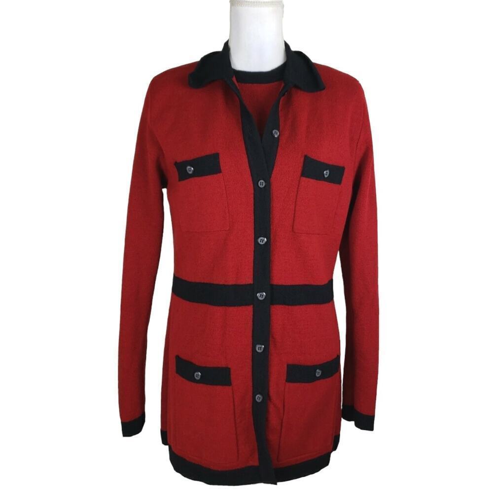 Liz Claiborne~Size L~Red/Black 2 Pc Top Set Wool Blend Christmas Workwear.
